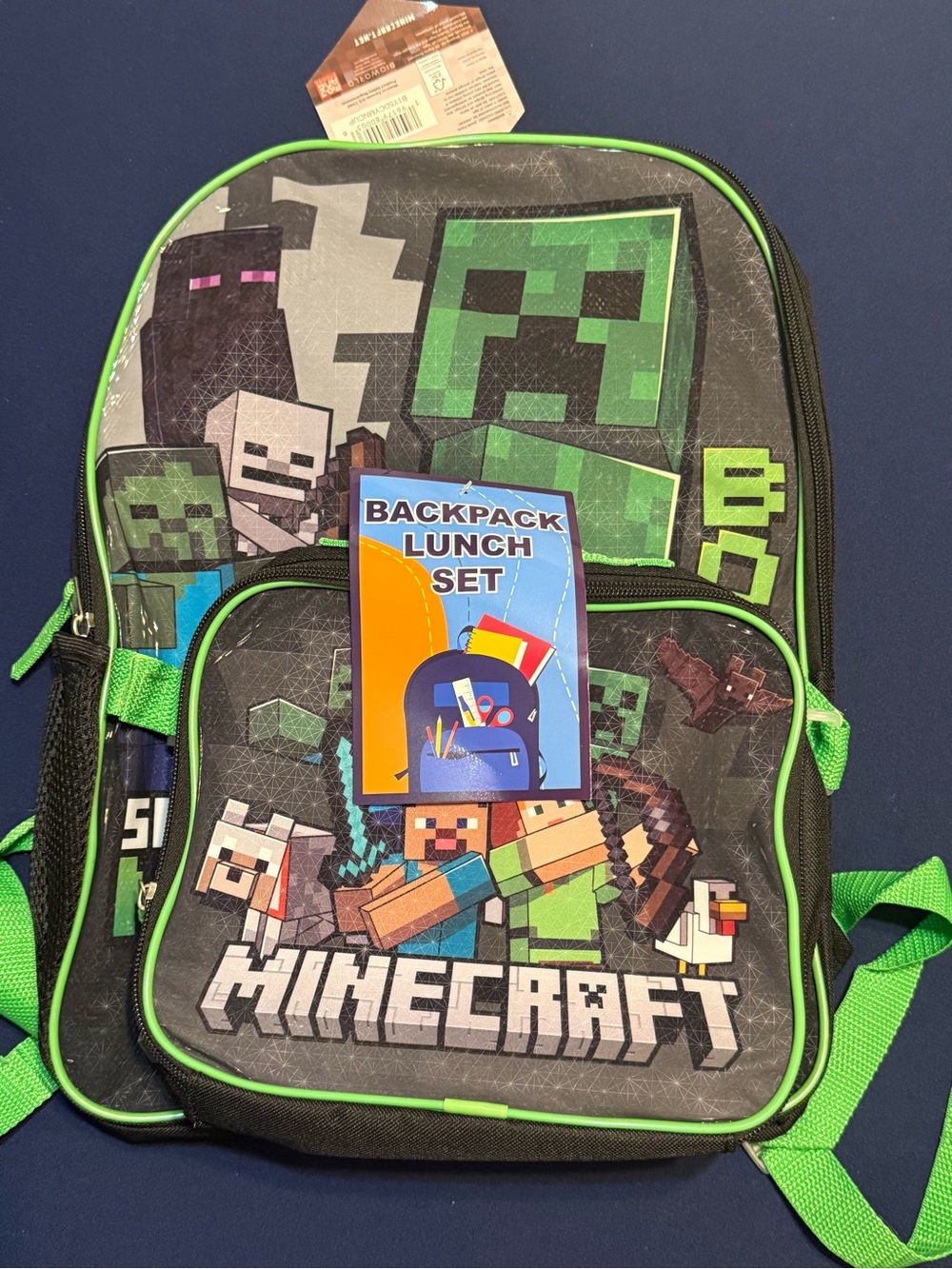 NWT Minecraft Kids Backpack & Lunchbox in Black and Neon Green